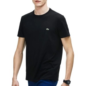 Czarny t-shirt Lacoste z krótkim rękawem w stylu casual