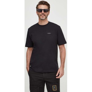 Czarny t-shirt Aeronautica Militare z bawełny w stylu casual z krótkim rękawem