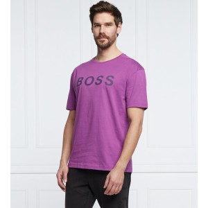 Fioletowy t-shirt Hugo Boss z krótkim rękawem z bawełny
