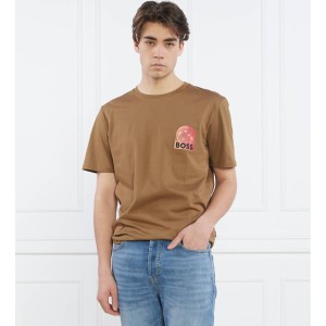 Brązowy t-shirt Hugo Boss z bawełny z krótkim rękawem z nadrukiem