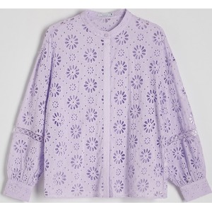 Fioletowa bluzka Reserved w stylu casual z bawełny z długim rękawem