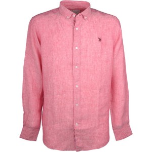 Różowa koszula U.S. Polo z kołnierzykiem button down z długim rękawem z lnu