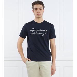 Granatowy t-shirt Armani Exchange z bawełny w młodzieżowym stylu