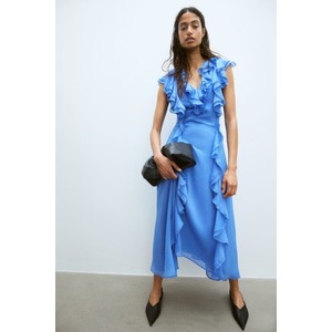 Niebieska sukienka H & M z krótkim rękawem maxi z dekoltem w kształcie litery v