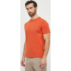 Pomarańczowy t-shirt Napapijri z krótkim rękawem z bawełny w sportowym stylu