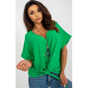 Zielona bluzka ITALY MODA w stylu casual z krótkim rękawem z dekoltem w kształcie litery v