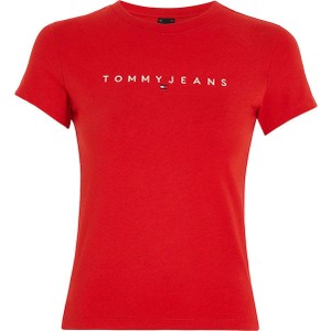 Czerwona bluzka Tommy Jeans w młodzieżowym stylu z bawełny z krótkim rękawem