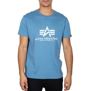 Niebieski t-shirt Alpha Industries z krótkim rękawem z bawełny
