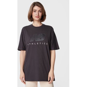 Czarny t-shirt New Balance z krótkim rękawem w sportowym stylu z okrągłym dekoltem