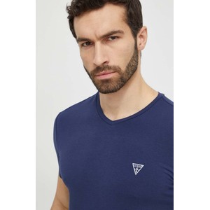 Granatowy t-shirt Guess w stylu casual z krótkim rękawem z bawełny