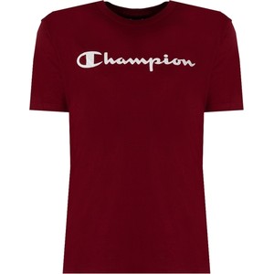 Czerwony t-shirt Champion z krótkim rękawem z tkaniny w sportowym stylu