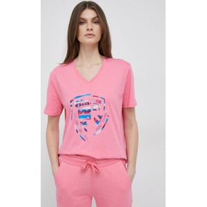 Różowa bluzka Blauer Usa w młodzieżowym stylu z krótkim rękawem z bawełny