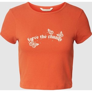 Pomarańczowa bluzka Review z okrągłym dekoltem z krótkim rękawem