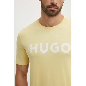 Żółty t-shirt Hugo Boss z nadrukiem w młodzieżowym stylu z krótkim rękawem