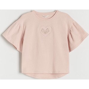 Różowa bluzka dziecięca Reserved dla dziewczynek z bawełny z krótkim rękawem
