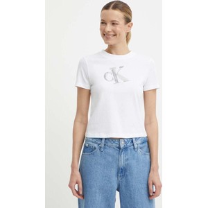 T-shirt Calvin Klein z okrągłym dekoltem z krótkim rękawem z bawełny