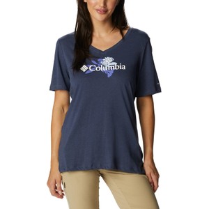 Granatowy t-shirt Columbia w sportowym stylu z krótkim rękawem