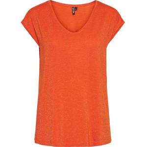 Pomarańczowy t-shirt Pieces w stylu casual z krótkim rękawem