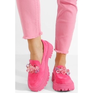 Różowe półbuty Zapatos w stylu casual z płaską podeszwą
