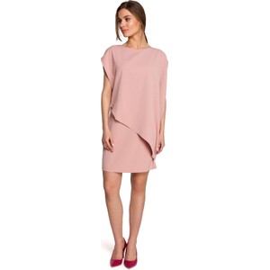 Różowa sukienka Style z długim rękawem z tkaniny mini