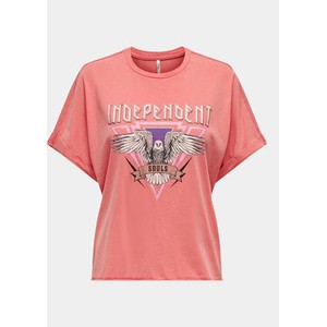 Różowy t-shirt Only w młodzieżowym stylu z okrągłym dekoltem z krótkim rękawem