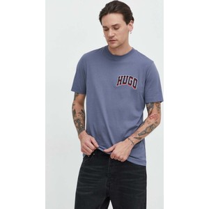 Niebieski t-shirt Hugo Boss z krótkim rękawem z bawełny w młodzieżowym stylu