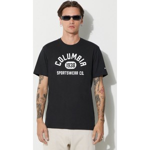 Czarny t-shirt Columbia w młodzieżowym stylu z krótkim rękawem z nadrukiem