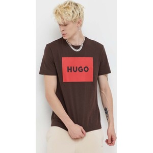 Brązowy t-shirt Hugo Boss z nadrukiem w młodzieżowym stylu z krótkim rękawem
