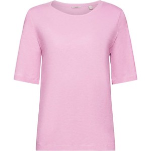 Różowy t-shirt Esprit z okrągłym dekoltem z krótkim rękawem w stylu casual