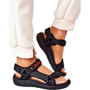Czarne sandały Lee Cooper w stylu casual na rzepy ze skóry ekologicznej