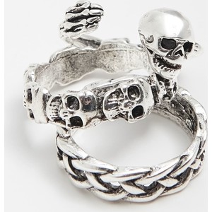 Cropp - 3 pack pierścionków z motywem czaszek - srebrny