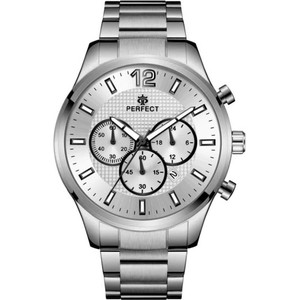 Merg Klasyczny srebrny zegarek męski bransoleta duży solidny Perfect CH01M szary, srebrny