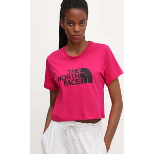 Różowy t-shirt The North Face z krótkim rękawem w sportowym stylu z bawełny