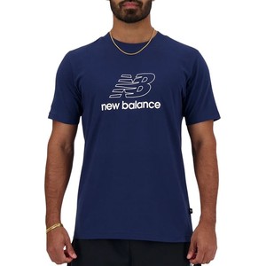 Niebieski t-shirt New Balance z dresówki z krótkim rękawem w młodzieżowym stylu