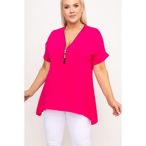 Różowa bluzka Włoski w stylu casual z krótkim rękawem