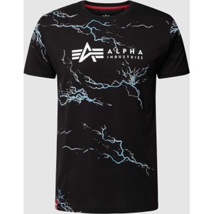 Czarny t-shirt Alpha Industries w młodzieżowym stylu z nadrukiem z krótkim rękawem