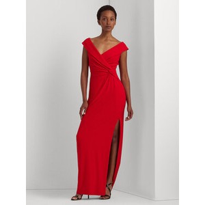 Czerwona sukienka Ralph Lauren maxi z dekoltem w kształcie litery v