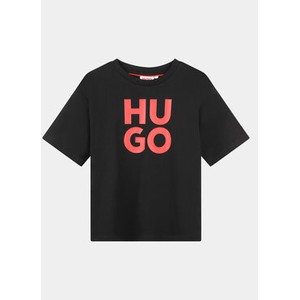 Czarna bluzka dziecięca Hugo Boss z krótkim rękawem