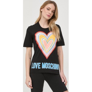 Czarny t-shirt Love Moschino z okrągłym dekoltem z bawełny z krótkim rękawem