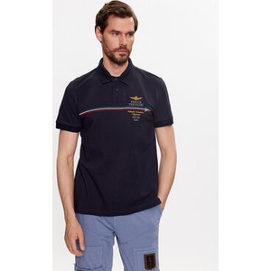 Granatowy t-shirt Aeronautica Militare z krótkim rękawem
