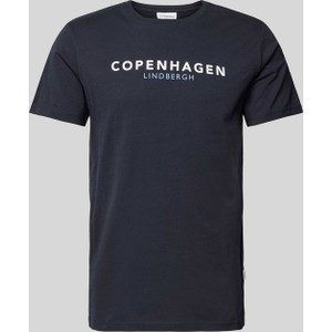 Granatowy t-shirt Peek&Cloppenburg z bawełny z krótkim rękawem z nadrukiem