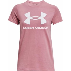 Różowy t-shirt Under Armour z okrągłym dekoltem w sportowym stylu