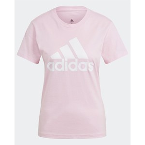 Różowa bluzka Adidas z okrągłym dekoltem z bawełny w sportowym stylu