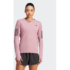 Różowa bluzka Adidas z okrągłym dekoltem w sportowym stylu z długim rękawem