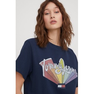 Granatowy t-shirt Tommy Jeans z krótkim rękawem z okrągłym dekoltem w młodzieżowym stylu