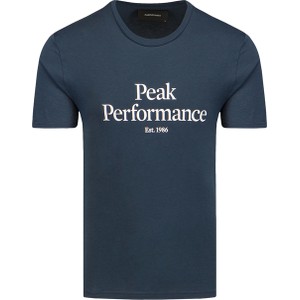 Granatowy t-shirt Peak performance z krótkim rękawem w młodzieżowym stylu