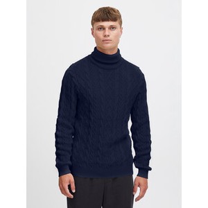 Granatowy sweter Solid z golfem w stylu casual
