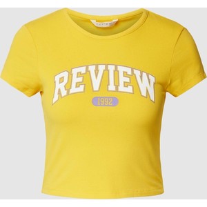 Żółta bluzka Review z okrągłym dekoltem w młodzieżowym stylu z krótkim rękawem