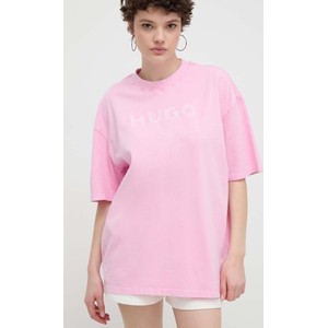 Różowy t-shirt Hugo Boss z bawełny z krótkim rękawem