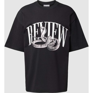 Czarny t-shirt Review z bawełny z nadrukiem w młodzieżowym stylu